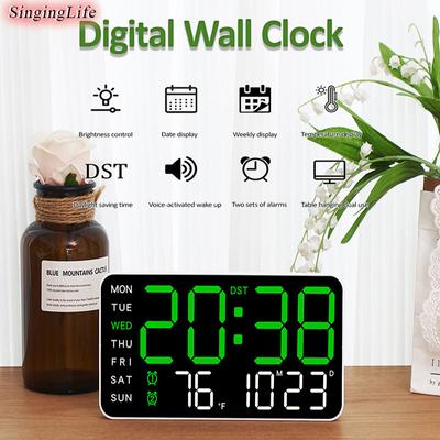 Digital Wall Clock Temperature Date Week Display Dual Alarm Clock Voice Control 5 Levels of Brightness Adjustment Table Clock