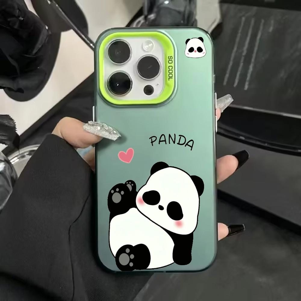 Cute Panda phone case suitable for iPhone 16, 15, 14, 13, 12, 11 Pro/Max/Plus shockproof back cover and anti drop