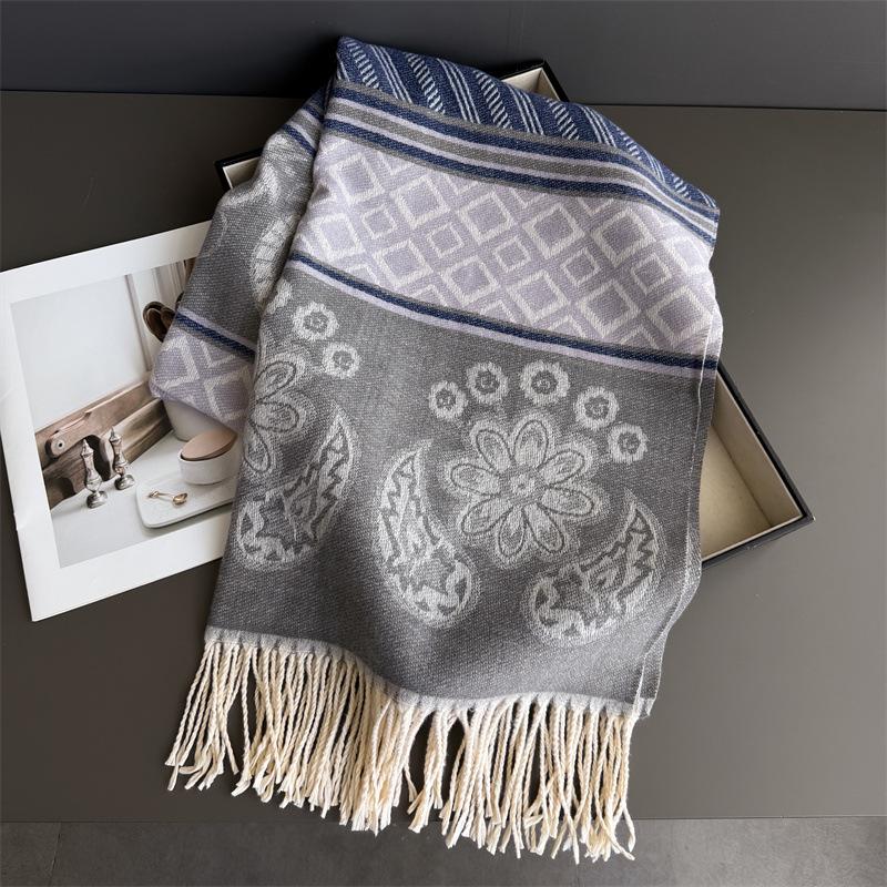 Neck Warmer Scarf For Women Men Winter Thickened Tassel Pashmina Shawl Faux Cashmere Warps Autumn Elegant Ladies Blanket