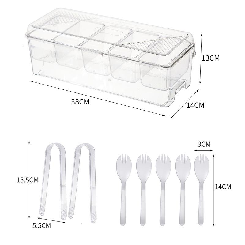 Five-part Refrigerator Storage Box Can Be Split Seasoning Box for Picnic Fresh Ice Box with Lid Transparent Salad Tray