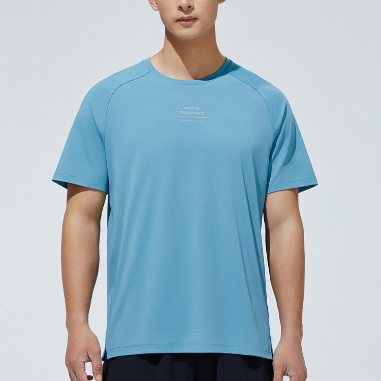 Anta Solid Color Crew Neck Short Sleeve T-Shirt Men Tops Sunny-Smoke-Blue 952325103-4