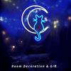 Moon Cat Neon Signs for Wall Decor White Blue LED Light Sign for Preppy Room Decor Light Up Sign for Birthday Party Decoration USB Powered