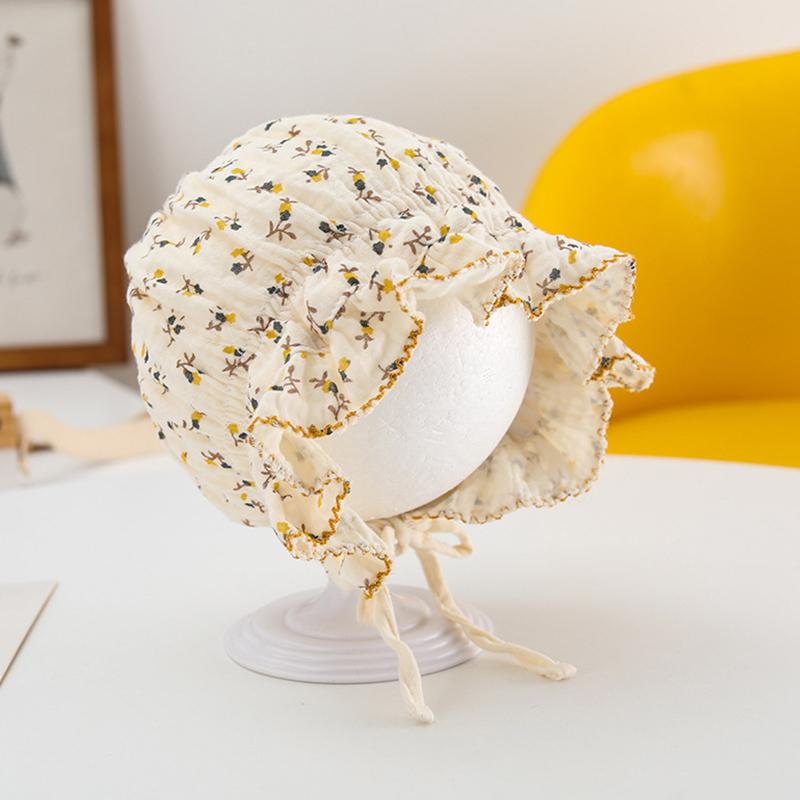 Summer Newborn Baby Hat Cute Bear Rabbit Flower Print Beanie Cap for Baby Girl Soft Cotton Lace-up Infant Princess Caps Bonnet