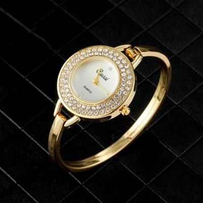 Luksusowy Złoty Okrągły Cyferblat Modny Kryształowy Okrągły Kwarcowy Zegarek Bransoleta Elegancki Damski Zegarek Clock Saati Relojes