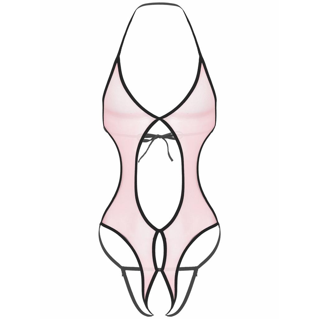 Costume da bagno intero da uomo e da donna in rete trasparente. Costume da bagno intero con scollo all'americana