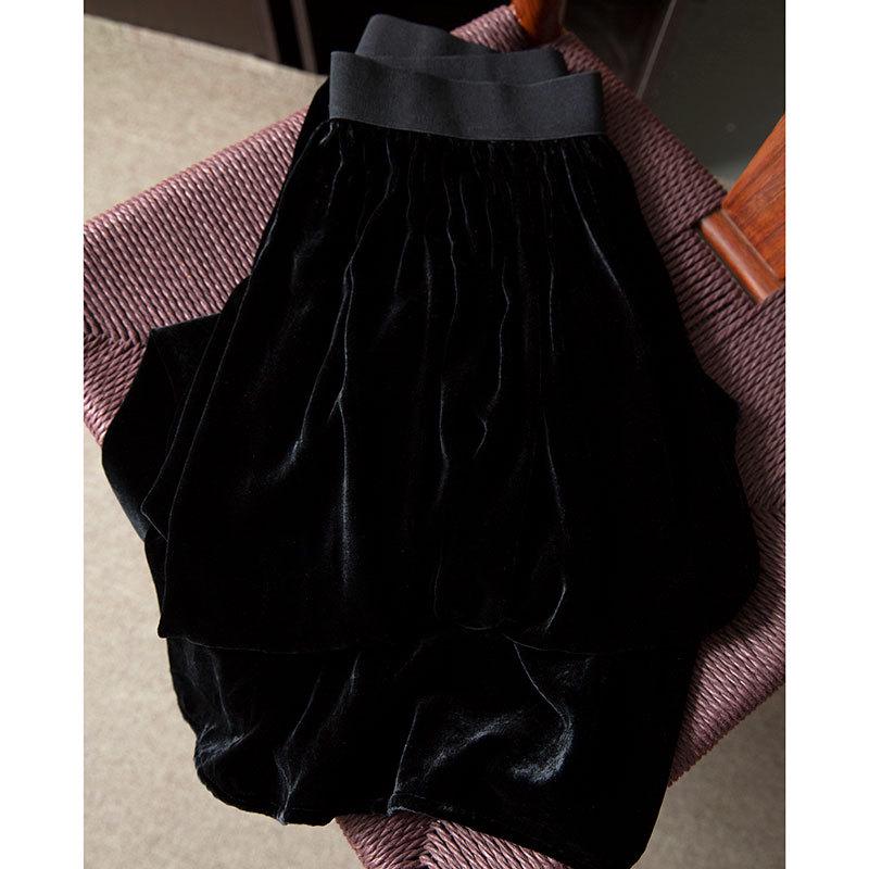Velvet High Waist A-line Midi Skirt – Retro & Versatile Design