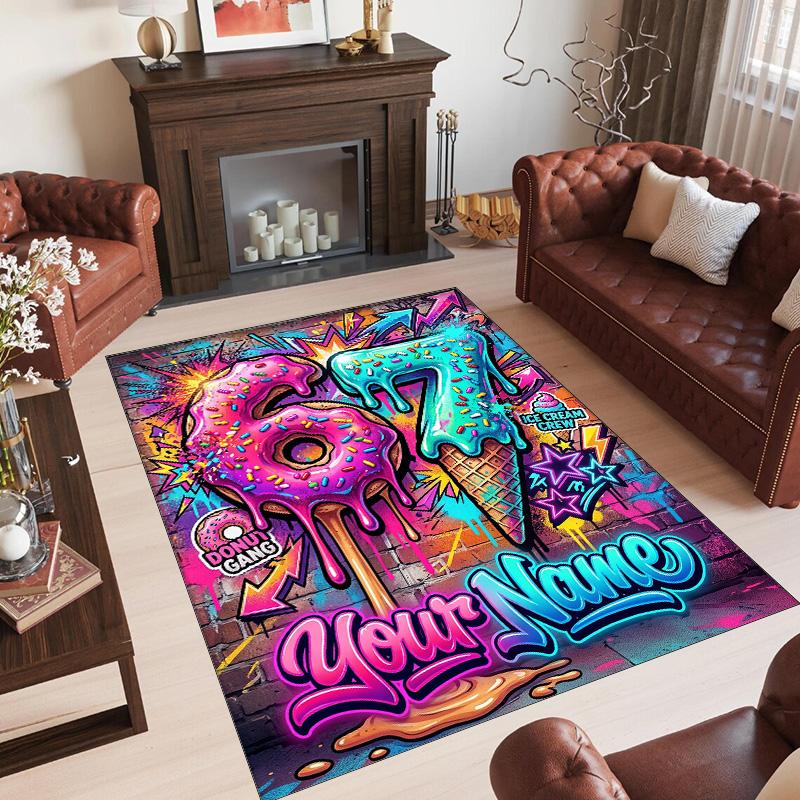 Decorative Artwork Theme Crystal Velvet Rug Personalized Custom Name Text Soft Floor Mat Home Decor