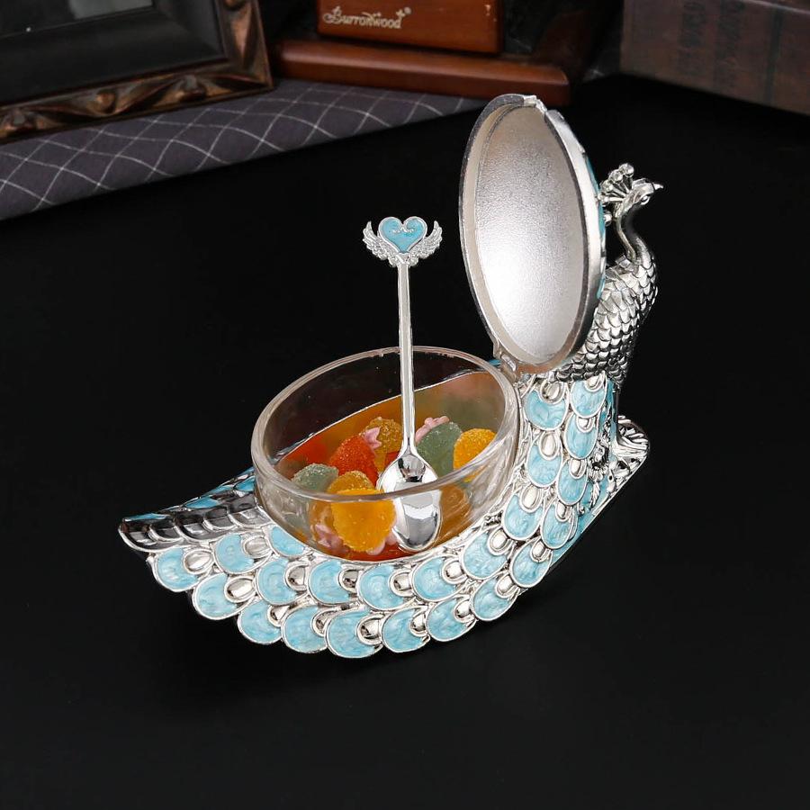 New Peacock Seasoning Jar Multi-color Selection Alloy Seasoning Box Kitchen Salt Tank Oil Bottle Moisture-proof with Lid Household Ornament