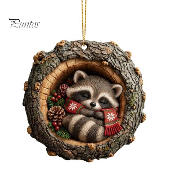 Acrylic Animal Ornaments Tree Hole Ornament, Owl Fox Raccoon Bird Hedgedog Holiday Decor Pendant Squirrel Pinecone Pendant, Seasonal Hanging
