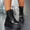 Fashion Thick-soled large size 42 women's boots lace-up short boots wedge heels 2025 genuine leather high heels thick-soled boots