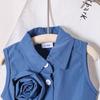 Girls' Fashionable Set Summer Children's Elegant Lapel Corsage Sleeveless Top + Trousers