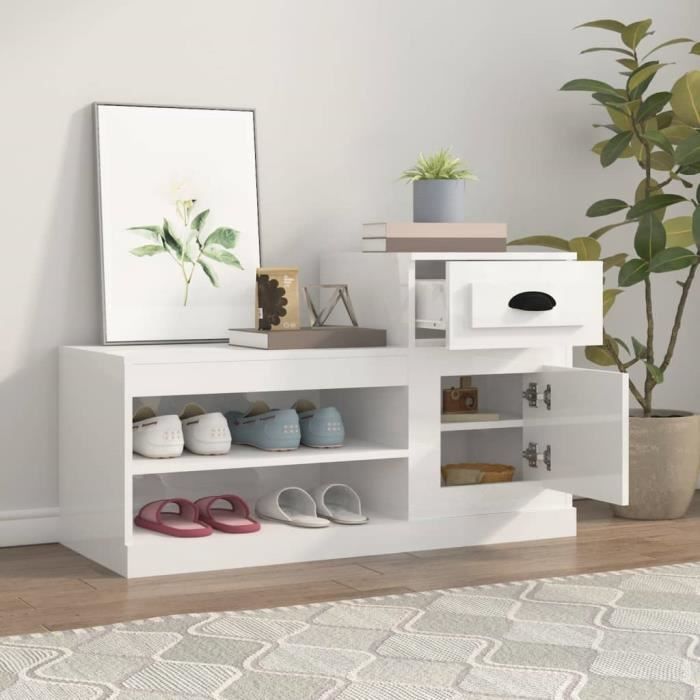 VidaXL Shoe Cabinet High Gloss White 100x42x60 Cm Engineered Wood 816418