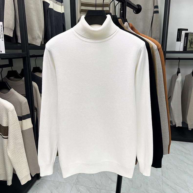 Men's Fashionable Thick Knit Pullover with Double-Fold High Neck, Fleece-Lined for Warmth, Solid Color, Perfect for Middle-Aged and Young Adults.
