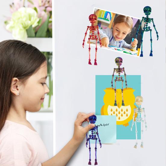 5Pcs 3D Printed Skeleton Refrigerator Magnet Poseable Skeleton Figurine with Movable Joints Halloween Gothic Skeleton Fridge Magnetic Decoration