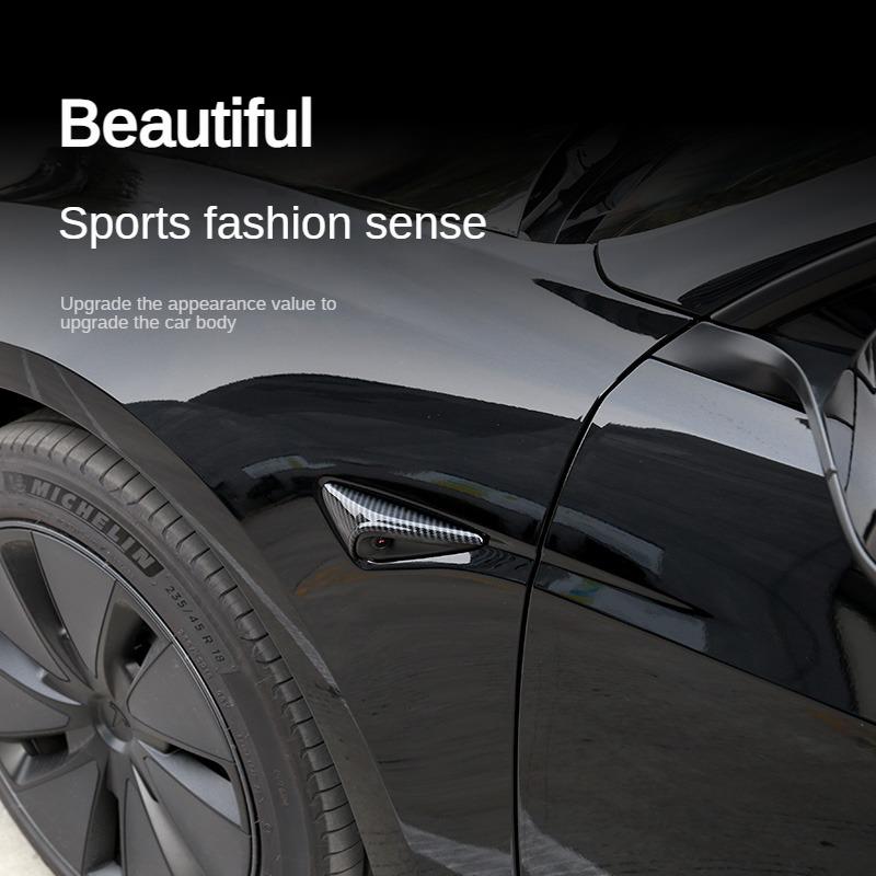 For Tesla Model Y LAUNCH 2025 Model 3 Highland 2024 Side Camera Cover Lens Protector Leaf Board Sticker ABS Carbon Fiber Juniper