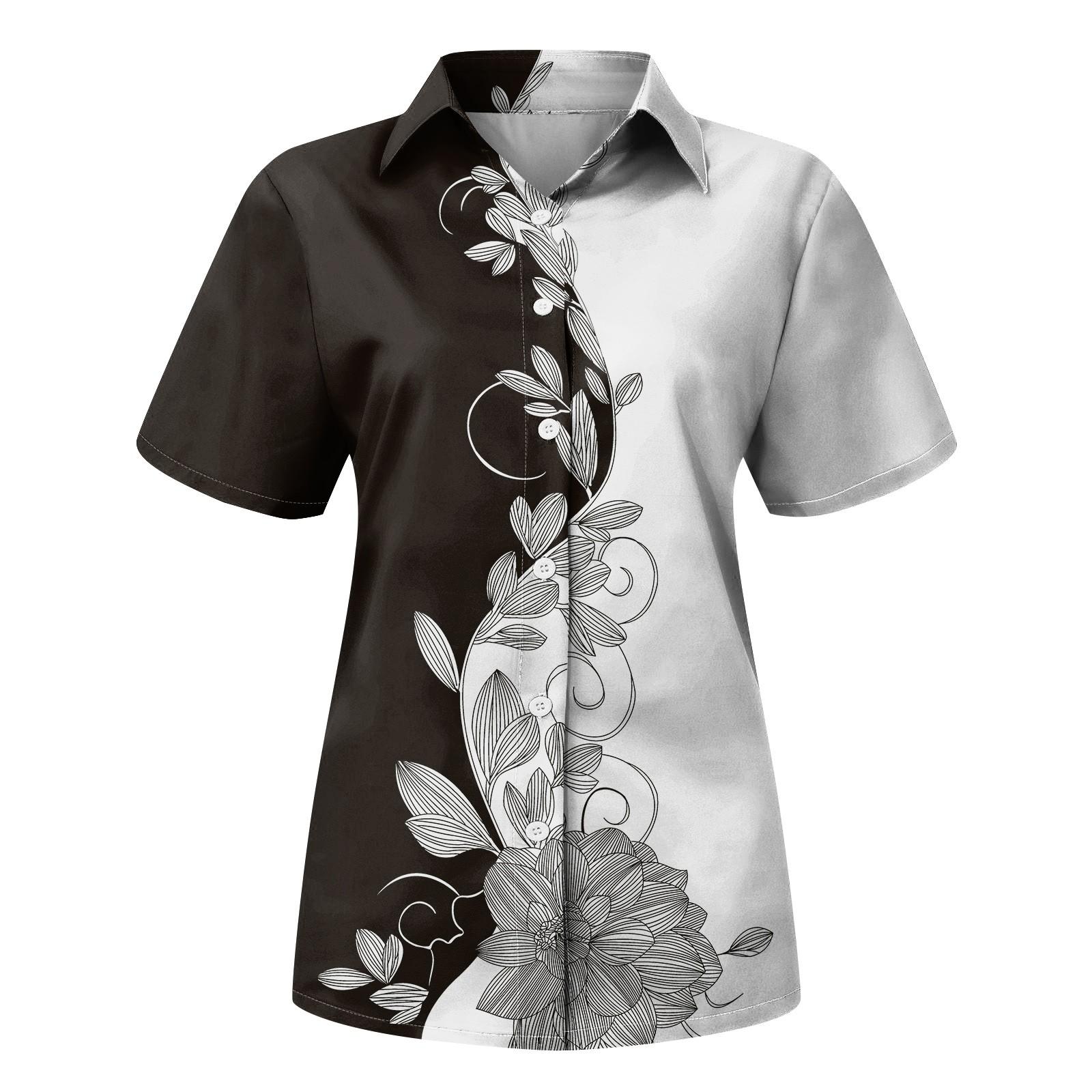 Женская модная повседневная рубашка с короткими рукавами и цветочным принтом — фото 6