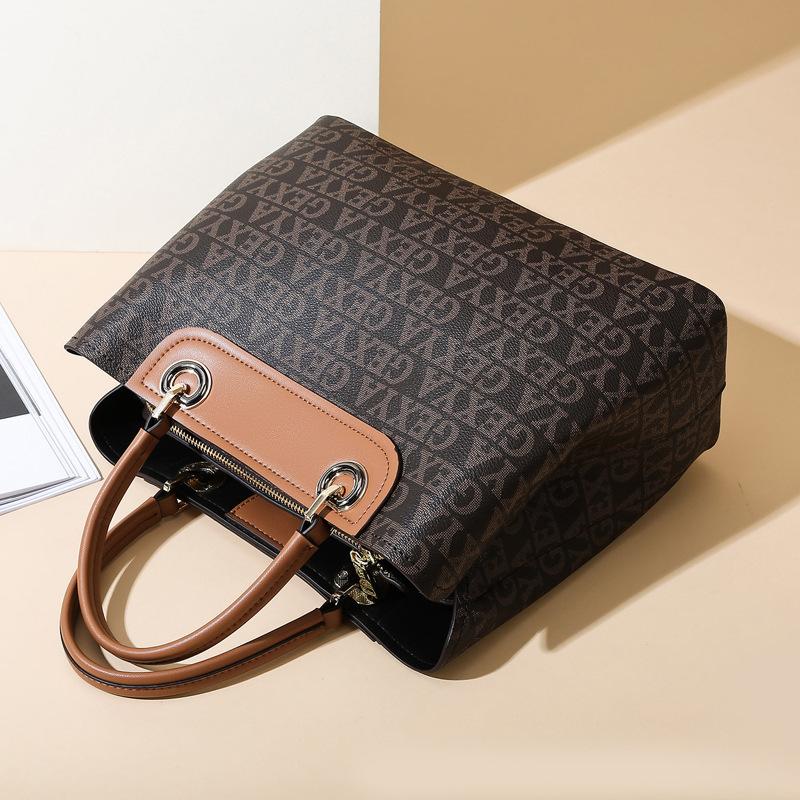 Handbag, New Middle-aged Mother Bag, High-end Feel, Large Capacity Tote Bag, Contrasting Color Printed Commuting Bag for Women