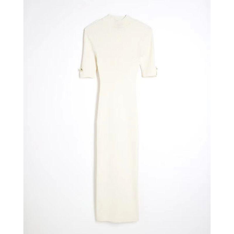 British Niche Style ~ Ri * Half Turtleneck Short Sleeve Knitting Dress