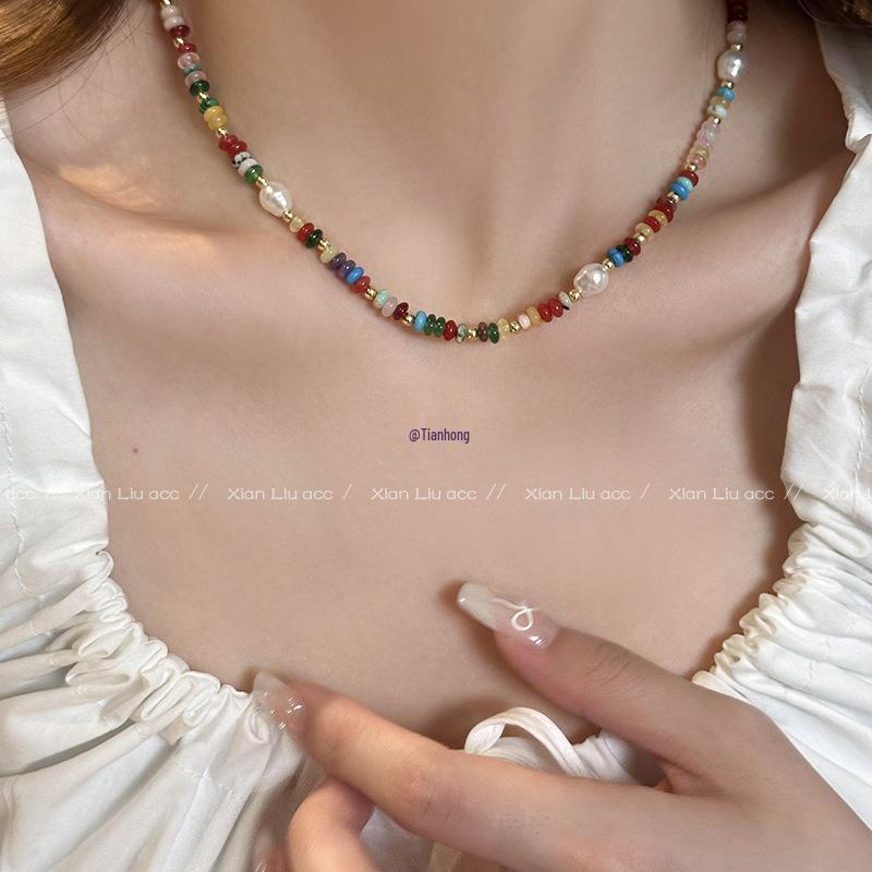 Dopamin Stein & Perle Schlüsselbeinkette - 2025 Luxus Perlenchoker für Frauen