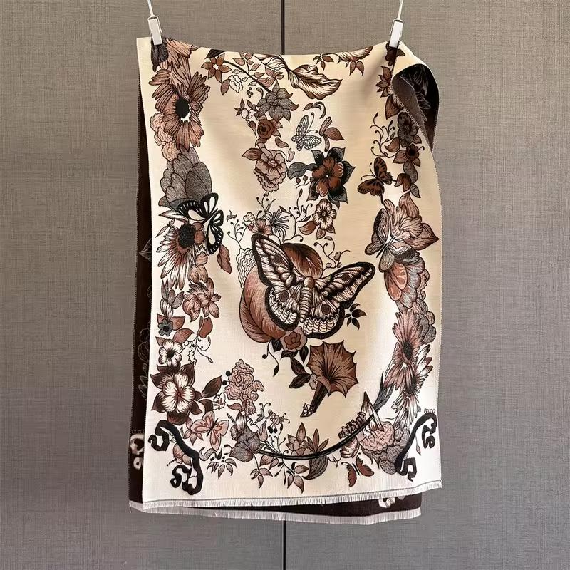 Luxury Winter Cashmere Scarf Women Warm Pashmina Blanket Poncho Scarves Female Butterfly Print Shawl Thick Foulard Bufanda