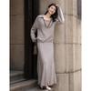 Demana Damen Winter Wollmischung Perlenbesetztes Oberteil & Gerader Rock Zweiteiliges Set