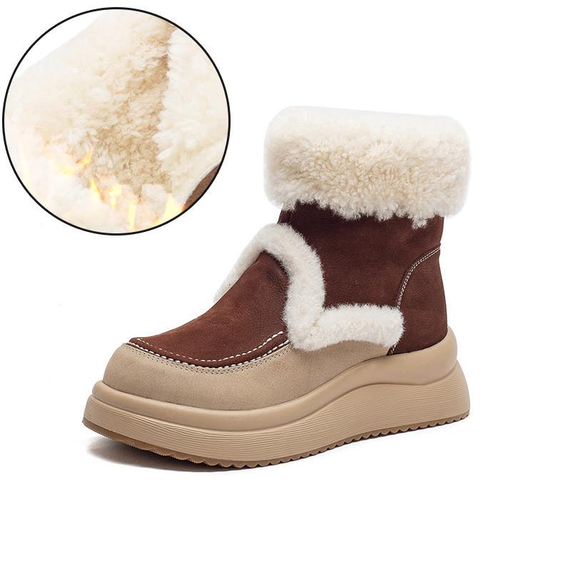 Johnature Warm Genuine Leather Snow Boots With Thick Bottom And Inner Wool Women's Short Boots