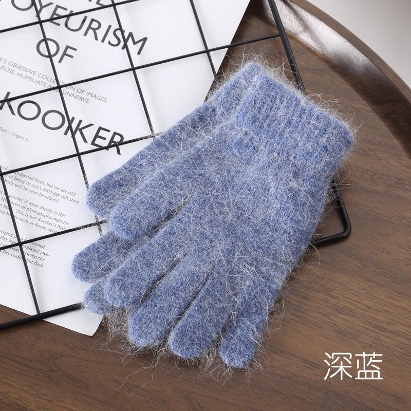 

Q17 Autumn and Winter Rabbit Plush Full Finger Gloves Outdoor Sports Windproof Warm Knitted Student Couple темно-синього кольору