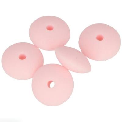 Set of Flat Silicone Beads - 12 X 7 Mm - Powder Pink - 5 Pcs