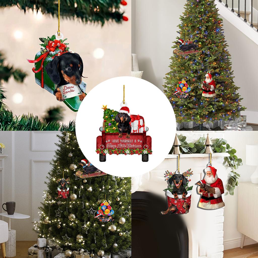 Festival Dachshund Hanging Charm Acrylic Christmas Tree and Car Interior Decoration Decorative Pendant for Indoor