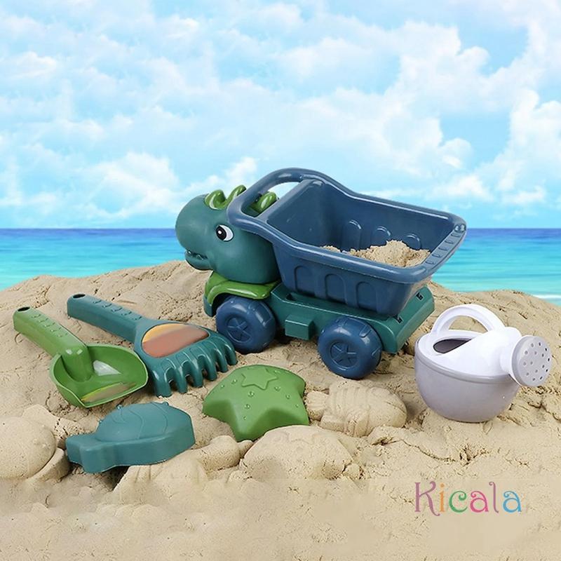 Dinosaurier Strandspielzeug Sandkasten Set Outdoor Strand Sand Schaufelspielzeug Dinosaurier Kipper mit Schaufel Rechen Gießkanne und Sandförmchen