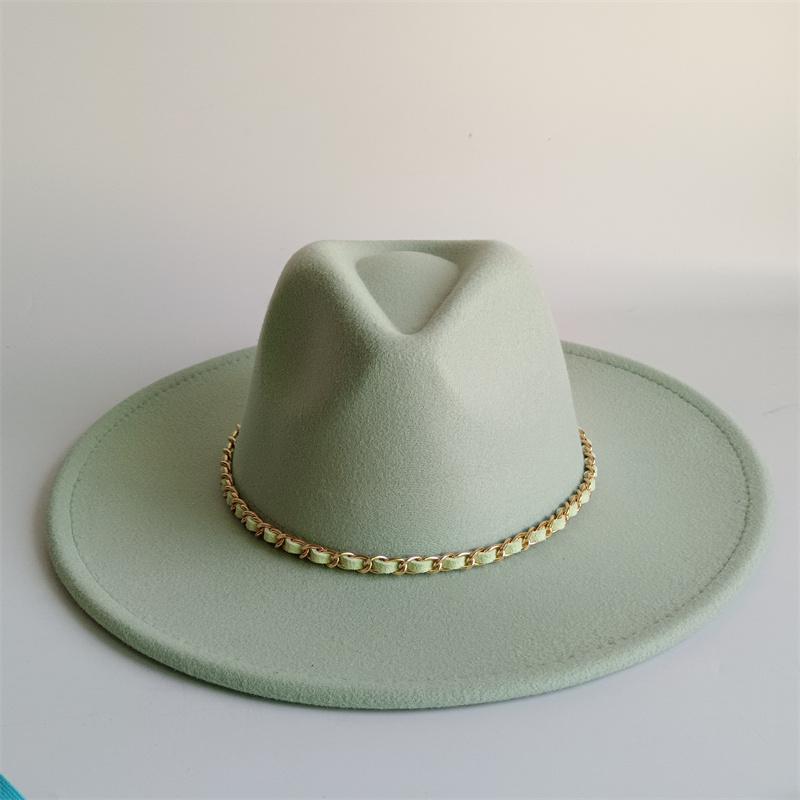 Yellow Fashion Fedora Hat With Colorful Chain 9.5Cm Wide Brim Hat For Women Winter Men'S Hat Cowboy Felt Hat Sombreros
