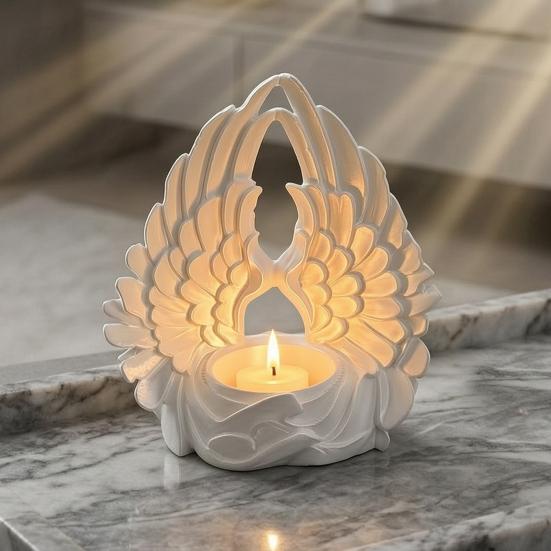 Small Candle Container 3D Printed Angel Wings Tealight Holder, Wing Shape Candlestick, Stand Romantic Ornament for Bedroom Wedding Table Decor Modern