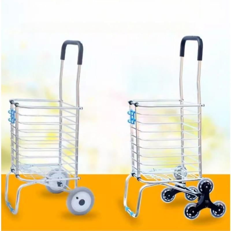 Foldable Shopping Cart with Wheels - Portable Collapsible Grocery Trolley, Heavy-Duty Fold Up Utility Wagon for Market, Laundry