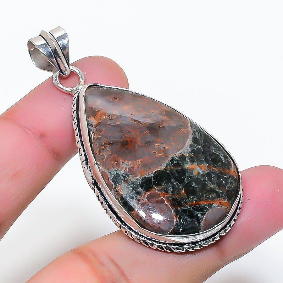 Natural Mud Crack Fossil Gemstone 925 Sterling Silver Jewelry Pendant 2.17" AP-15818