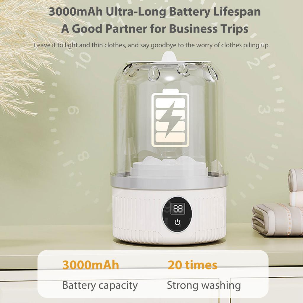 Portable Wireless Washing Machine 360 degrees Spiral Rotation Rechargeable Small Washer for Bra Socks Travel