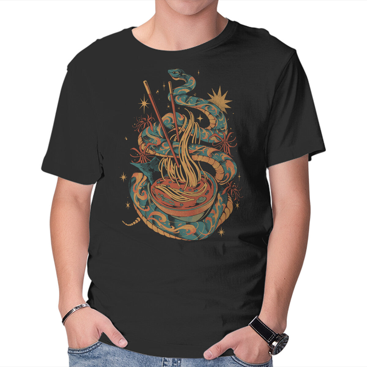 Unisex Crew Neck T-Shirt Snake s Ramen Graphic Short Sleeve Casual Tee XXXL