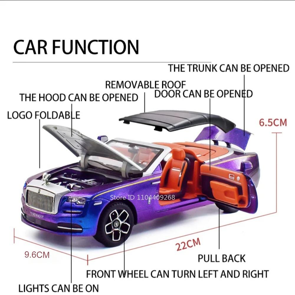 1:24 Scale Rolls Royce Dawn Phantom Sports Car Model Toy Sound Light Pull Back Shock Absorption Vehicle Decorate Birthday Gifts