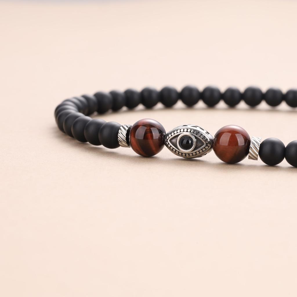 COAI Evil Eye 108 Beads Matte Onyx Red Red Tiger Eye Power Stone Necklace Unisex [Coai]