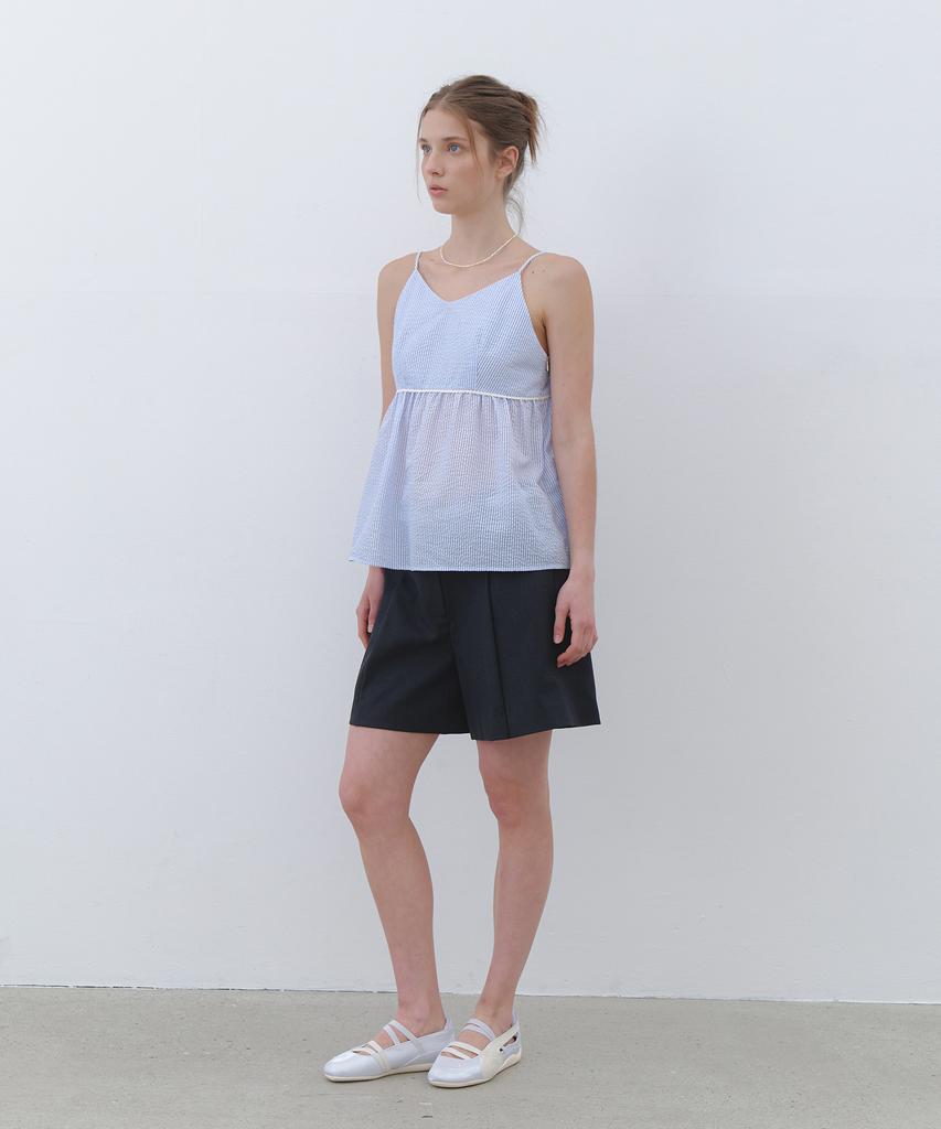 CLUNY Summer Strap Shirring Peplum Blouse - Cream Butter