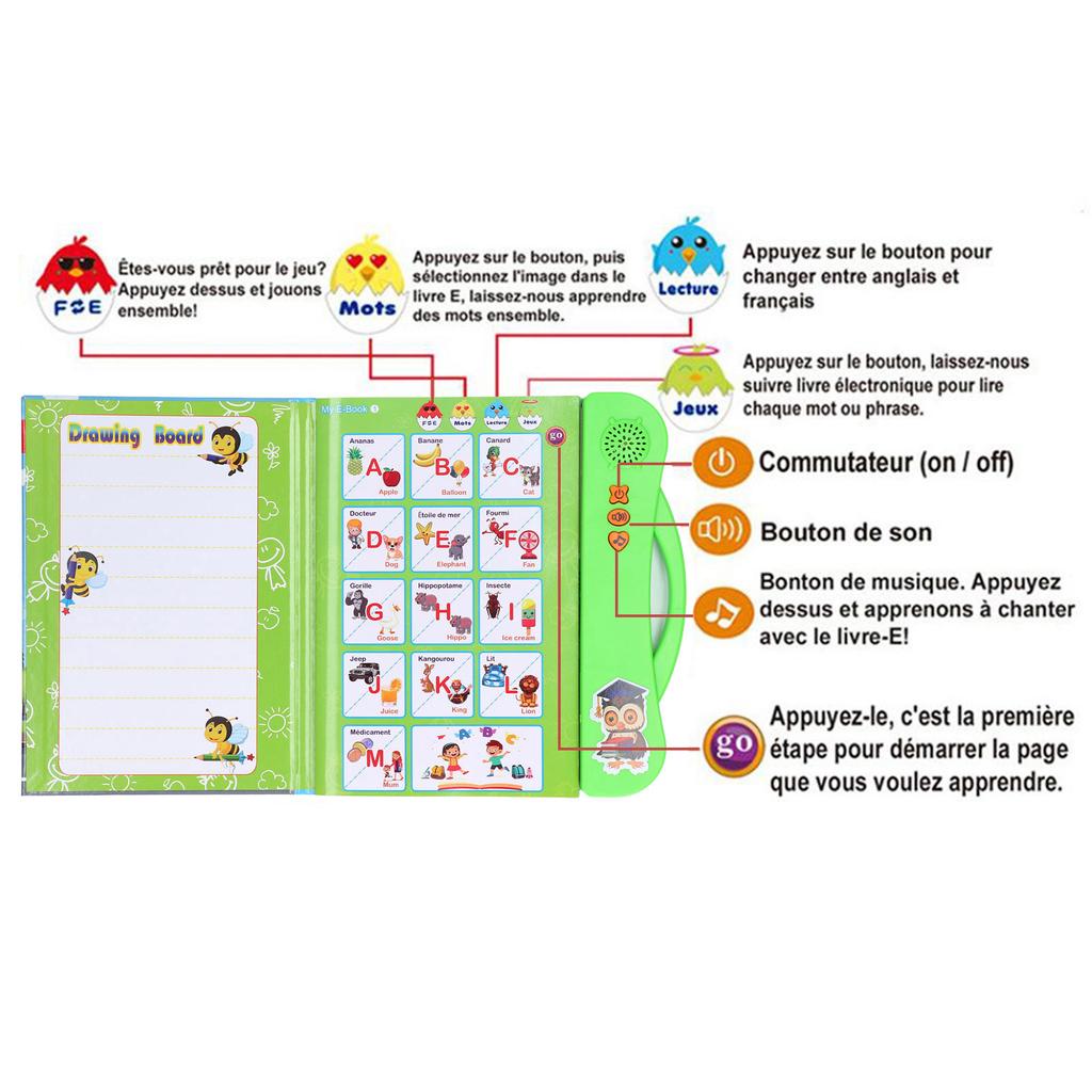 French Sound Book Children English Read Music Interactive Learning Book Educational Toy Birthday Gift