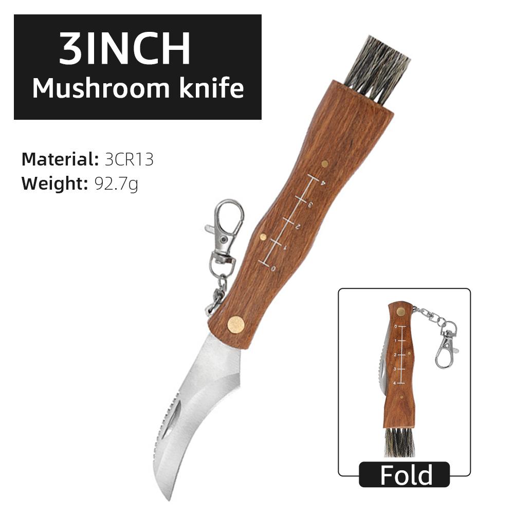 Mini Mushroom Knife Kitchen knives Stainless Steel Wooden Handle with keychain Brush Sharp Multifunctional Folding Knife Brush