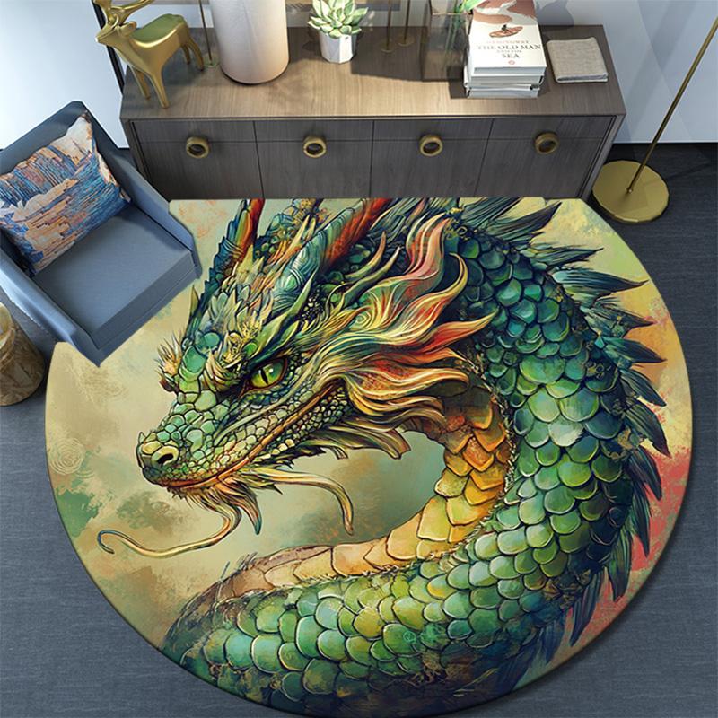 Fantasy Dragon Round Area Rug,Carpet Rug for Living Room Bedroom Sofa Playroom Decor,Non-slip Floor Mat