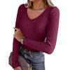 Women's Long Sleeve Knit V-Neck Pullover Top for Casual Daily Wear