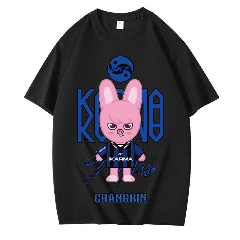 2025 KPOP KARMA HYUNJIN Cartoon Print Oversized T Shirt Women Korean Fashion Fans Cotton Hip Hop Tee Shirt Harajuku Tops