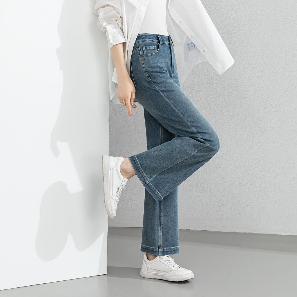 Women's High Waist Bootcut Ankle Pants Denim Slim Fit Vintage Trousers Summer
