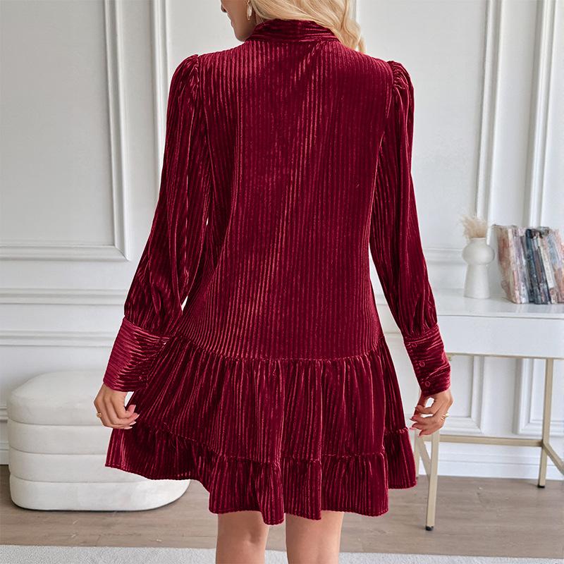 Herbst Samtkleid, Eleganter kurzer Rock für Bankette und Partys für Damen