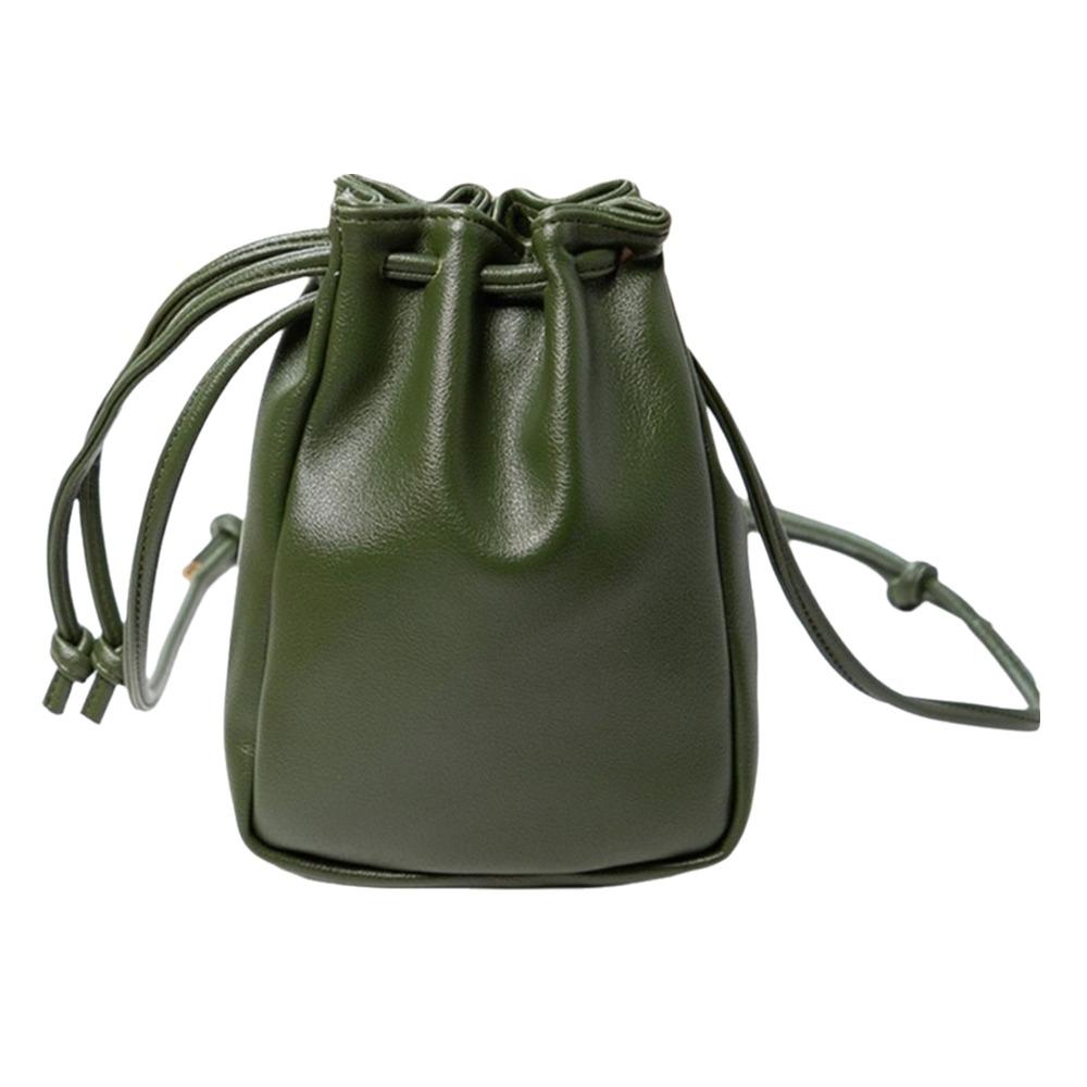 Lady Style PU Leather Drawstring Bag Candy Color Drawstring Style Crossbody Bag High Quality Mini Size Handbag Casual Wear