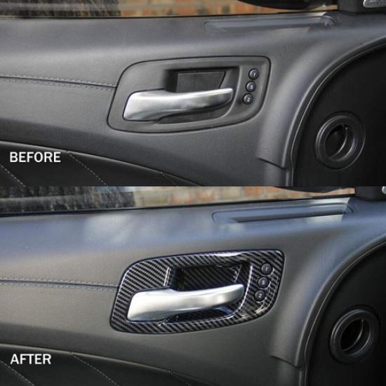 Carbon Fiber Interior Door Handle Bowl Trims Cover Fit for Dodge Charger 2011+