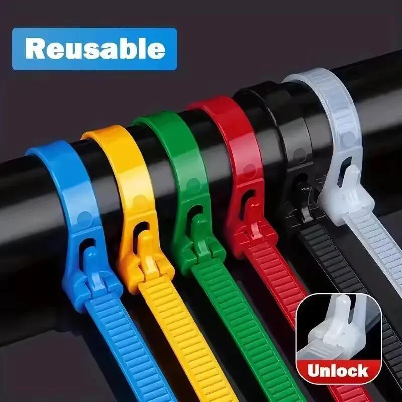 100Pcs Durable Cable Ties Cable Lock Loop Nylon Ties Removable Recyclable Mixed Colours Black White Cable Ties Replacement Tool