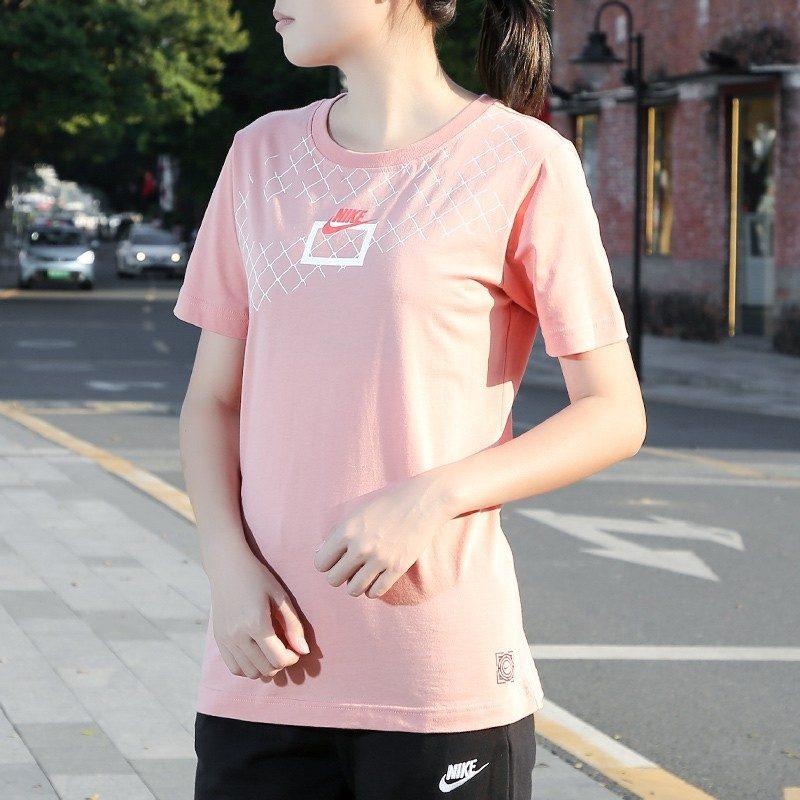 Nike T Shirts Women's Pink Crew Neck Moderate Straight Fit CK1187-618